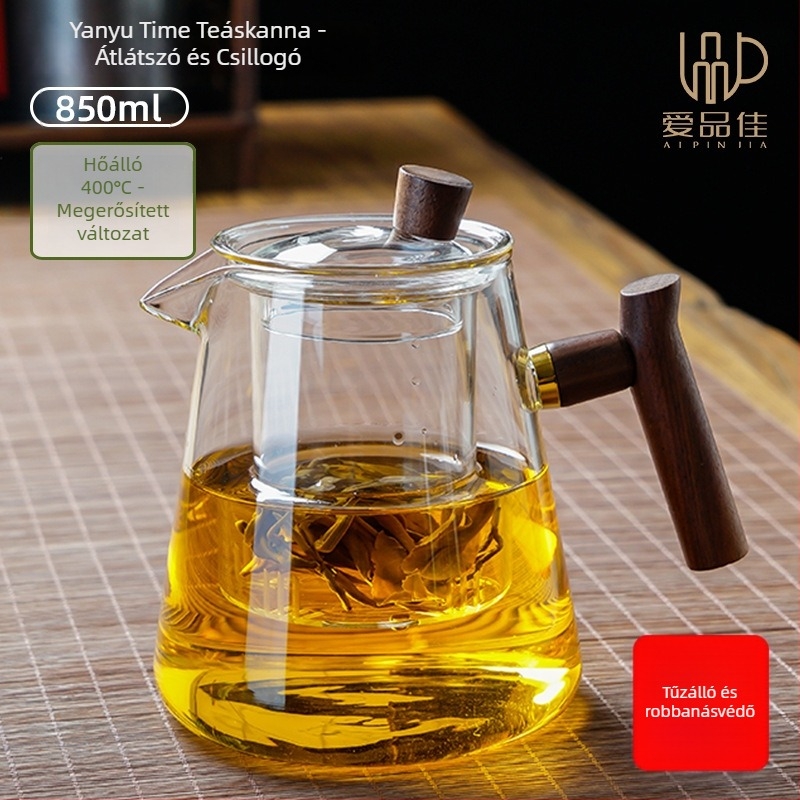 Borosilicate üvegből készült teáskészlet, hőálló, 3–5 fő részére, tartalmazza a tea ceremónia kellékeit és a teás tálcát