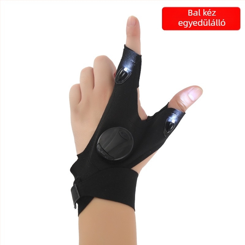 Uniszex LED-halász kesztyű ujjal világítva éjszakai horgászathoz, légáteresztő kötött anyag és PP