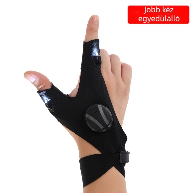 Uniszex LED-halász kesztyű ujjal világítva éjszakai horgászathoz, légáteresztő kötött anyag és PP