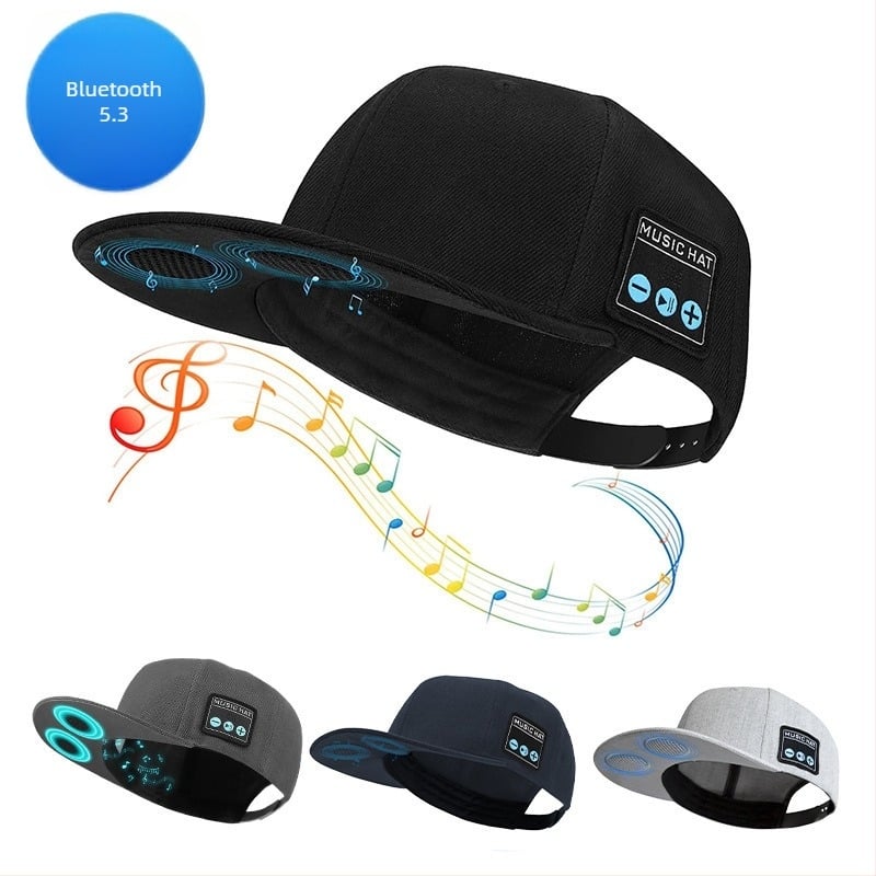 Bluetoothos napsapka sztereó hangszóróval, fejre helyezhető, Bluetooth 5.4, 20 m hatótáv, üzemidő 4–8 óra