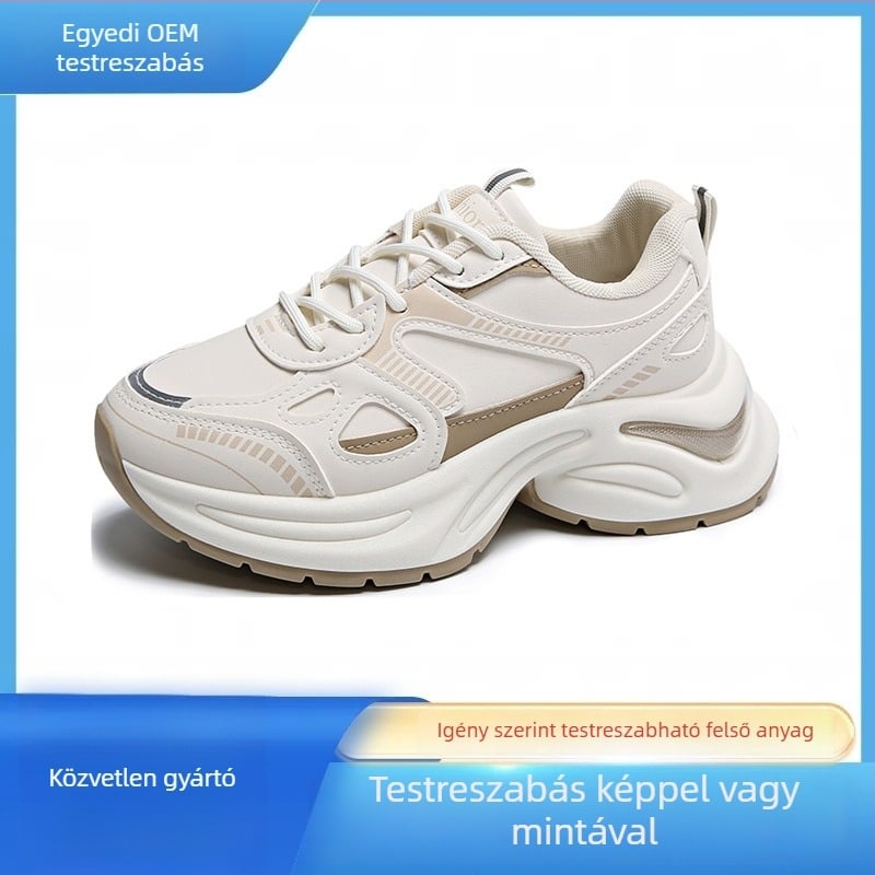 Alacsony profilú, vastag talpú sportcipő elöl fűzőzárral, lélegző hálós belső résszel, mű PU felső rész, gumitalp, uniszex, koreai stílusú dad shoes, tavasz 2025