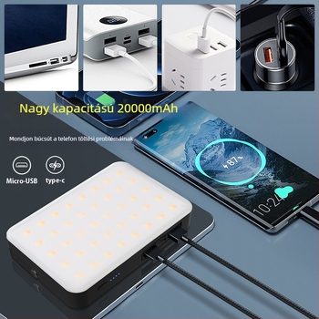 LED kemping- és vészvilágító lámpa, újratölthető, 20000mAh, 1200 lm, IP65 vízálló, hordozható, akasztatható kültéri világítás