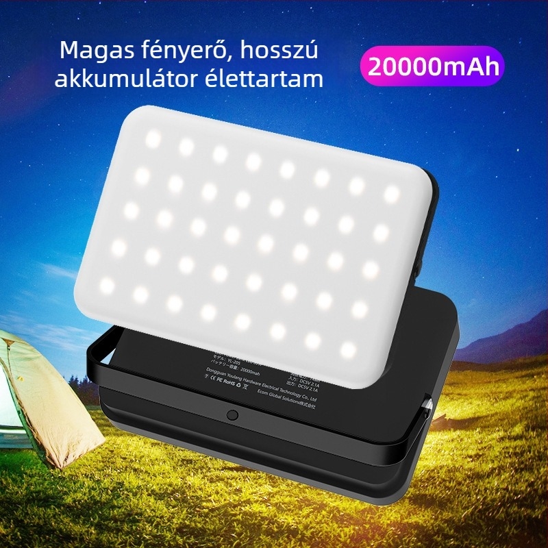 LED kemping- és vészvilágító lámpa, újratölthető, 20000mAh, 1200 lm, IP65 vízálló, hordozható, akasztatható kültéri világítás