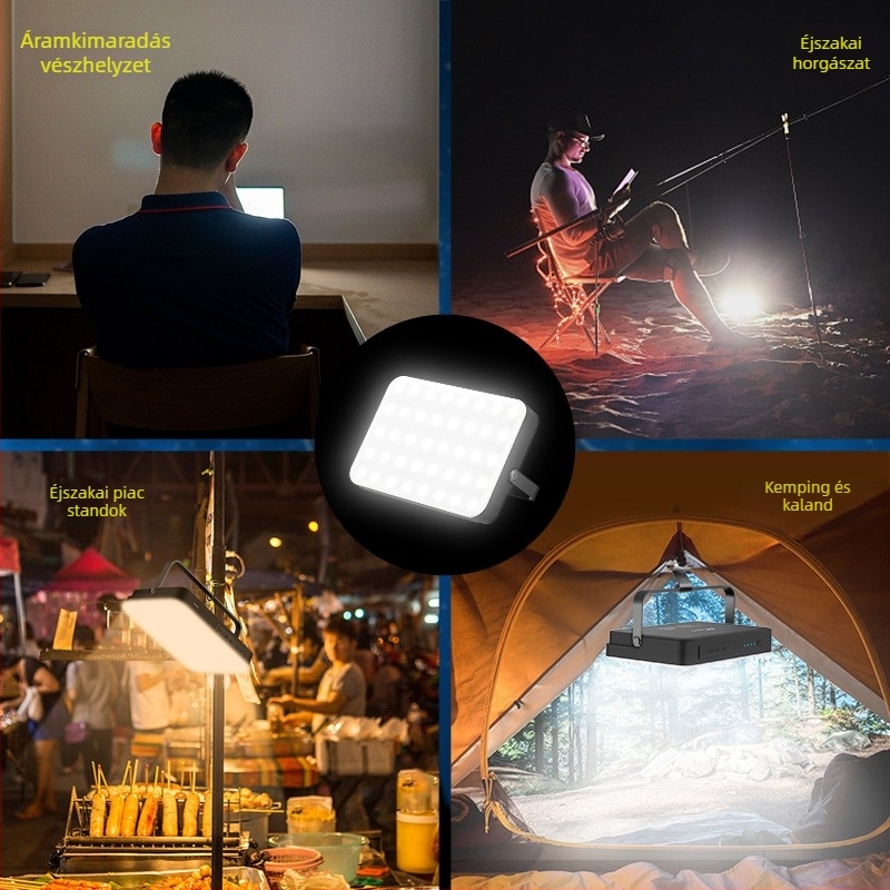 LED kemping- és vészvilágító lámpa, újratölthető, 20000mAh, 1200 lm, IP65 vízálló, hordozható, akasztatható kültéri világítás