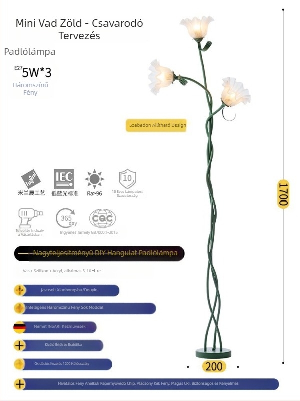 Padlólámpa, pásztorál-vintage dizájn, LED világítás, 220V, akril lámpabura, vas test, világítási terület 5–10 m²