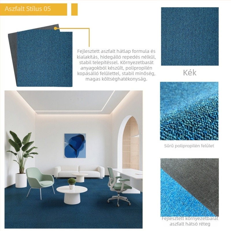 Iroda szőnyeg PVC-ből, négyzet alakú padlómat, gépi szövésű, polipropilén rost 51–60%