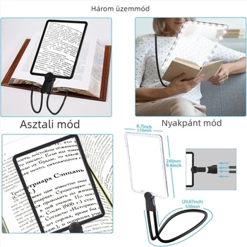 Sonke 8039-5 Újratölthető négyzet alakú LED-lupa 50 LED-del, kézi, asztali vagy nyakba akasztható használathoz – HD olvasás
