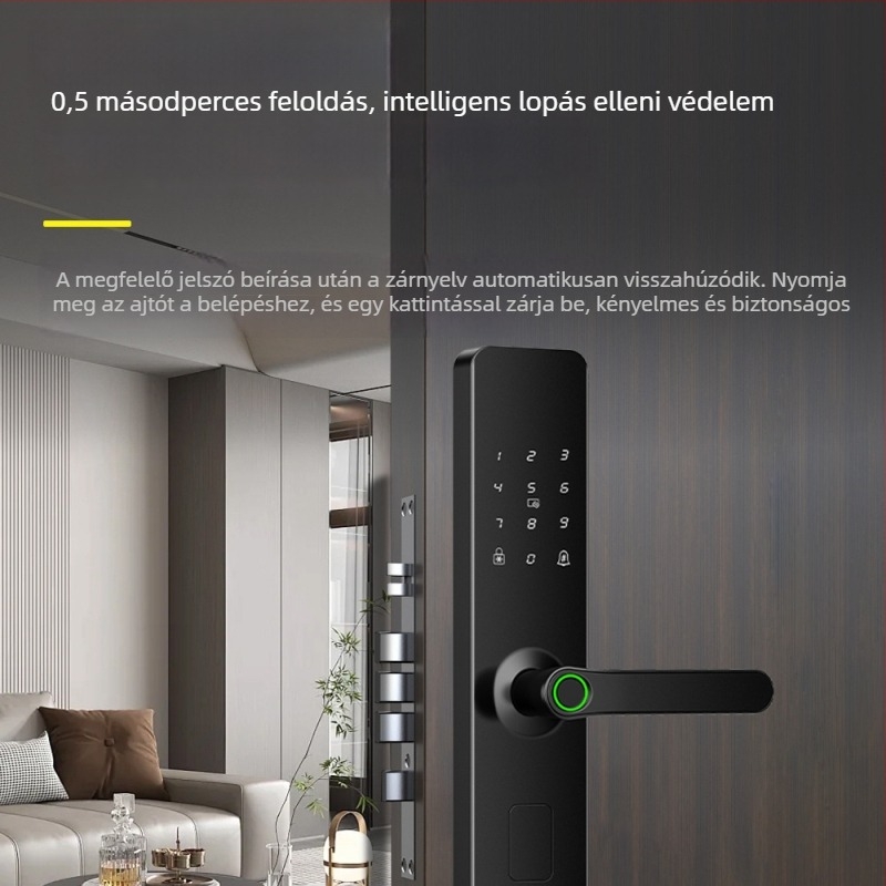 Nh3-5 Intelligens ajtózár ujjlenyomat-olvasóval – 100 ujjlenyomat-tárolókapacitás, 3 000 000 nyitási ciklus, <0,3 s beolvasási idő, hamis felismerés 0,00001