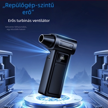 Kézi turbó ventilátor, 4 sebesség, brushless motor, beépített akkumulátor 2000–4000 mAh, zaj 36–45 dB