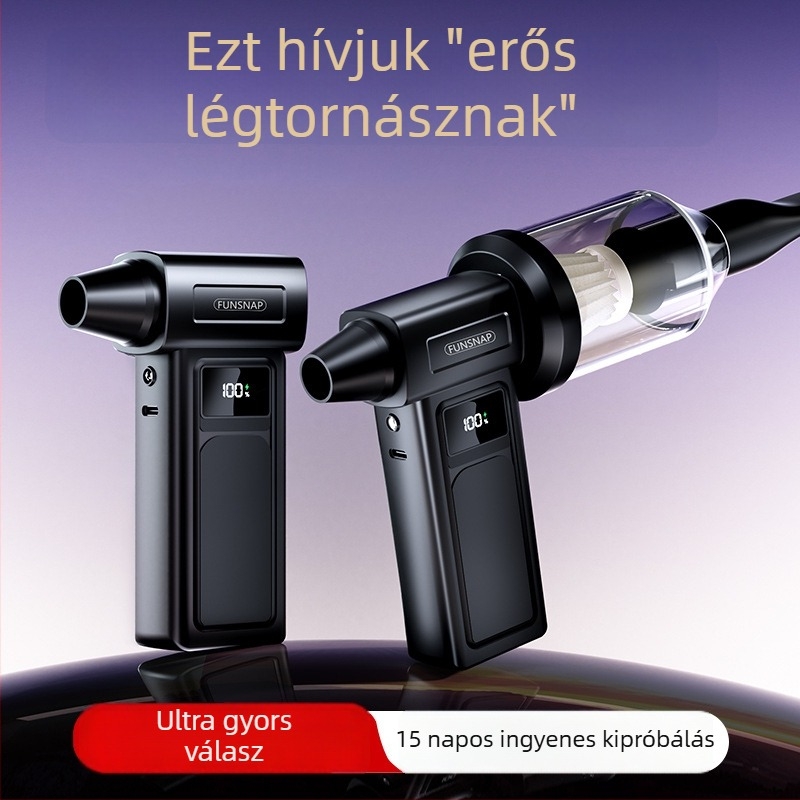 Kézi turbó ventilátor, 4 sebesség, brushless motor, beépített akkumulátor 2000–4000 mAh, zaj 36–45 dB