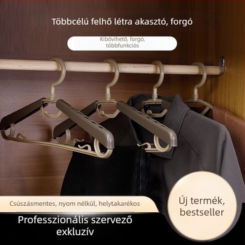 Húzható műanyag ruhaszárító akasztó, csúszásmentes, nyomokat nem hagyó, vállnyomokat elkerülő, masszív kivitelű, otthoni használatra – ruhák, nadrágok és nyakkendők tárolására