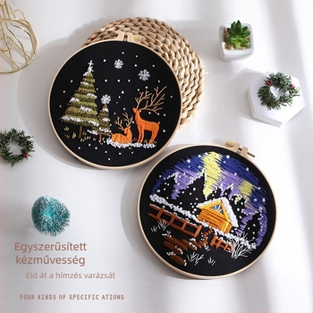 Nordic stílusú keresztszemes hímzőkészlet pamutanyagból – táj havas hegységgel és erdővel