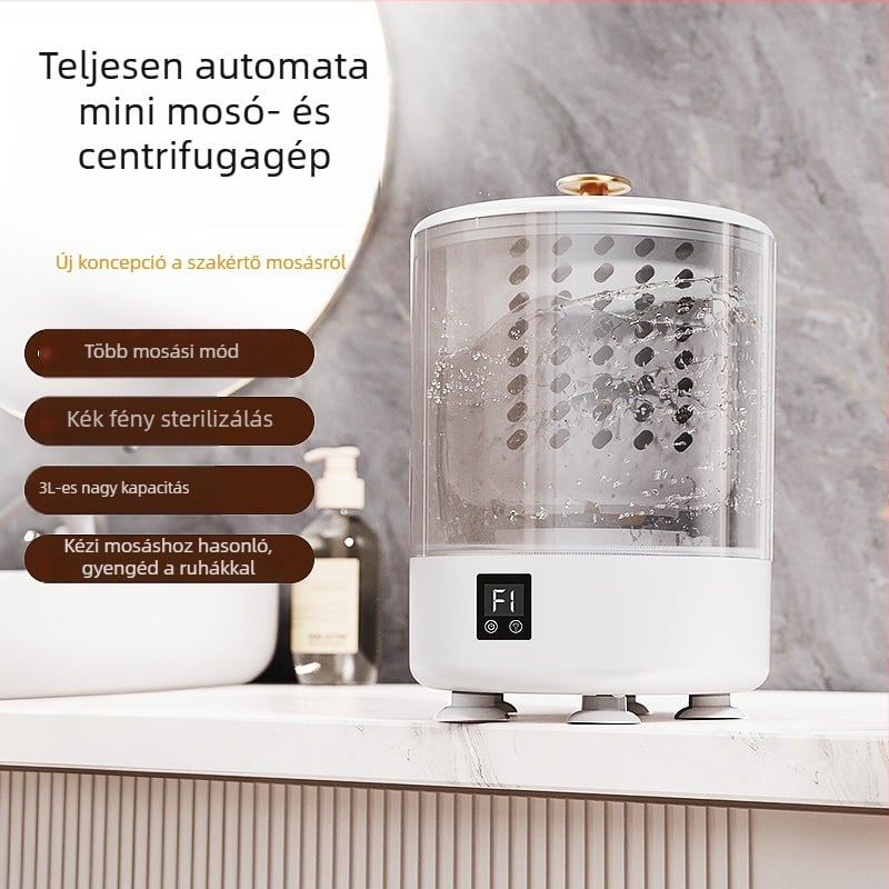 Mini mosógép integrált mosás és szárítás funkcióval, vezeték nélküli hordozható készülék fehérneműk és zoknik számára (Ry-002, 5V, 15W, USB töltés, <2 óra)