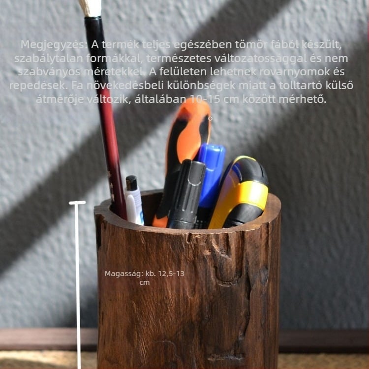 Kerek, fából készült tolltartó, T096, retro stílusú asztali dísz otthoni irodába, ajándék költözéshez és karácsonyra.