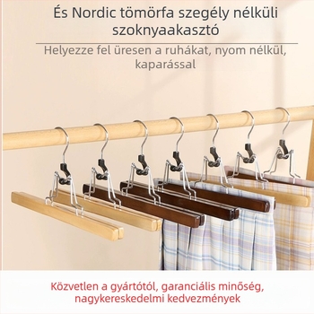 Fából készült szoknya- és nadrágklipsz tartó, csúszásmentes, gyűrődésgátló, testreszabható