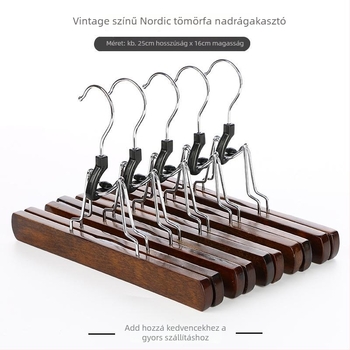 Fából készült szoknya- és nadrágklipsz tartó, csúszásmentes, gyűrődésgátló, testreszabható