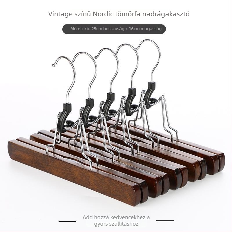 Fából készült szoknya- és nadrágklipsz tartó, csúszásmentes, gyűrődésgátló, testreszabható