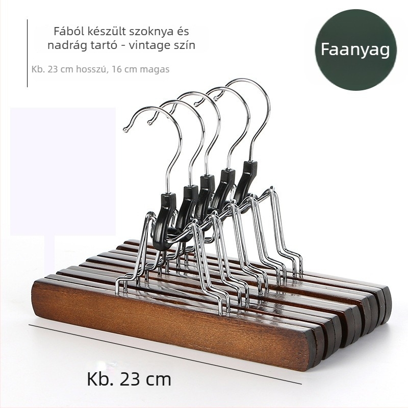 Fából készült szoknya- és nadrágklipsz tartó, csúszásmentes, gyűrődésgátló, testreszabható
