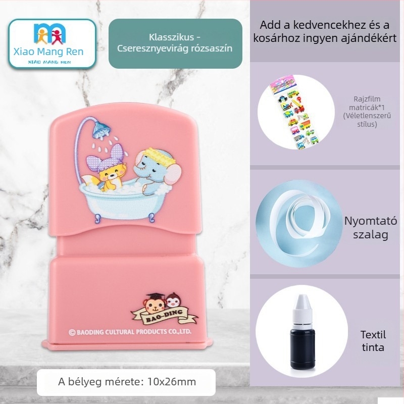 Little Busy Man DYZ névbélyegző gyerekeknek, téglalap alakú műanyag bélyegző, mosható, ruhákra és papírra nyomtatáshoz