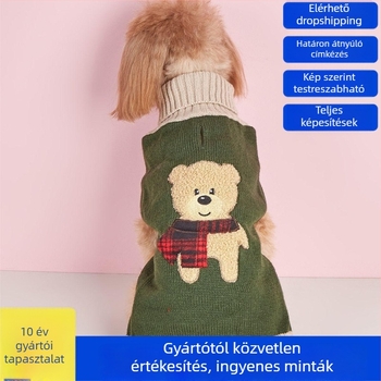 Macska és kutya pulóver – medve minta, gyapjú, lazább stílus, uniszex