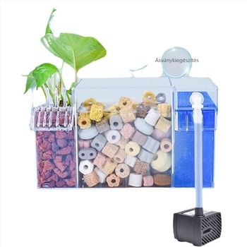 Fali akvárium szűrő, három az egyben szűrőrendszer, oxigenálás és hasznos baktériumok támogatása, csendes működés, súly 1 kg