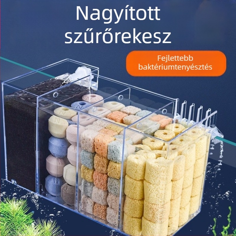 Fali akvárium szűrő, három az egyben szűrőrendszer, oxigenálás és hasznos baktériumok támogatása, csendes működés, súly 1 kg