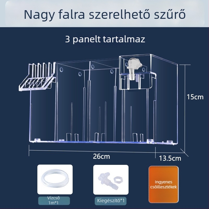 Fali akvárium szűrő, három az egyben szűrőrendszer, oxigenálás és hasznos baktériumok támogatása, csendes működés, súly 1 kg