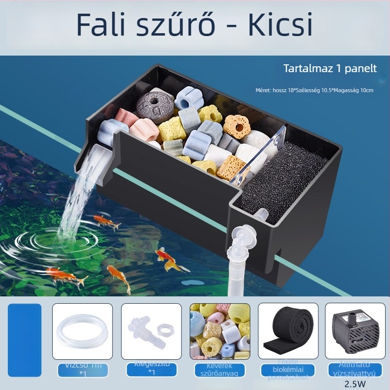 Fali akvárium szűrő, három az egyben szűrőrendszer, oxigenálás és hasznos baktériumok támogatása, csendes működés, súly 1 kg