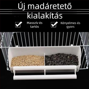 Kétrekeszes madár etető- és itatóedény, vastított kivitel, papagájok és galambok számára, kettős használatú etető