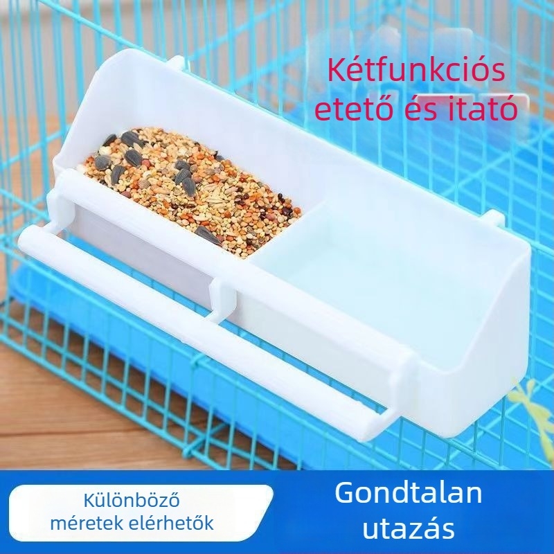 Kétrekeszes madár etető- és itatóedény, vastított kivitel, papagájok és galambok számára, kettős használatú etető