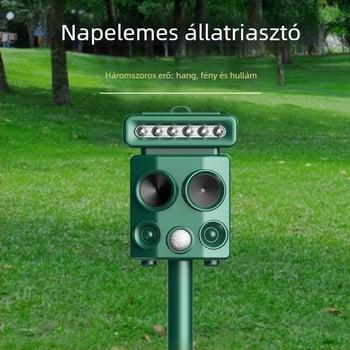 Kültéri napelemes ultrahangos állatriasztó villogó fénnyel, madarak és vadállatok ellen