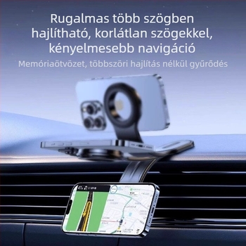 Autós műszerfalra szerelhető telefontartó forgatható kijelzővel, mágneses rögzítés, összecsukható és hajlékony, univerzális kompatibilitás