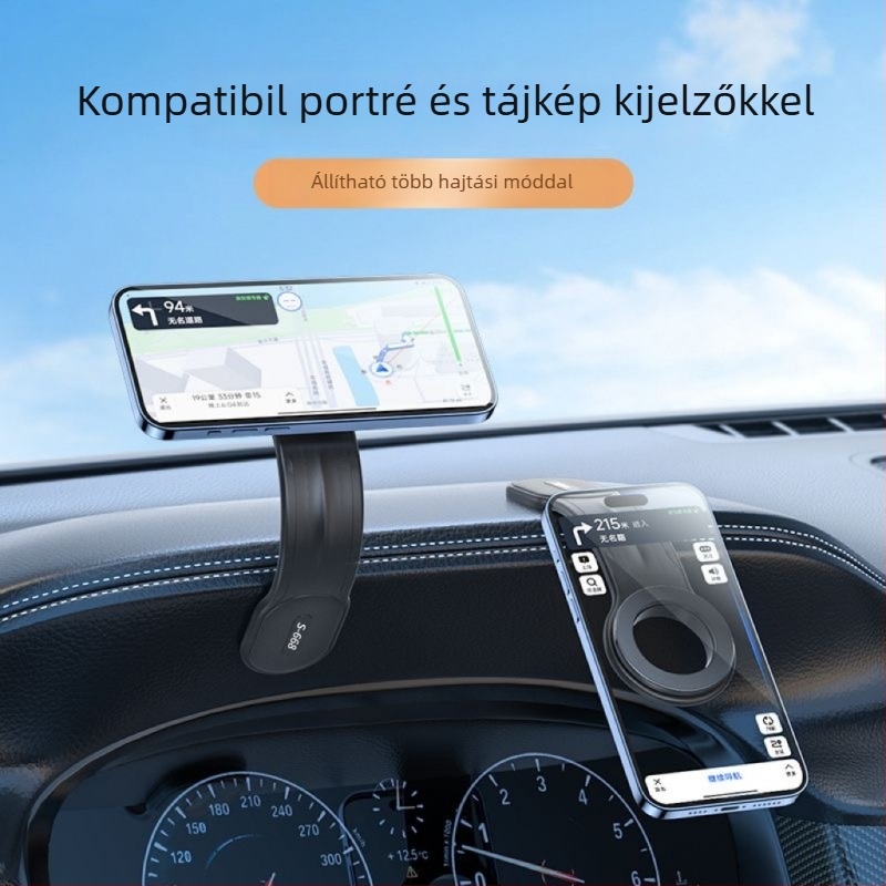 Autós műszerfalra szerelhető telefontartó forgatható kijelzővel, mágneses rögzítés, összecsukható és hajlékony, univerzális kompatibilitás