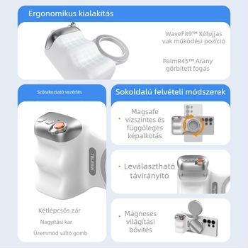 MagSafe fotózási fogantyú okostelefonhoz – mágneses rögzítés, vezeték nélküli Bluetooth-vezérlés, képstabilizáció, ABS burkolat, kompatibil Apple és Android