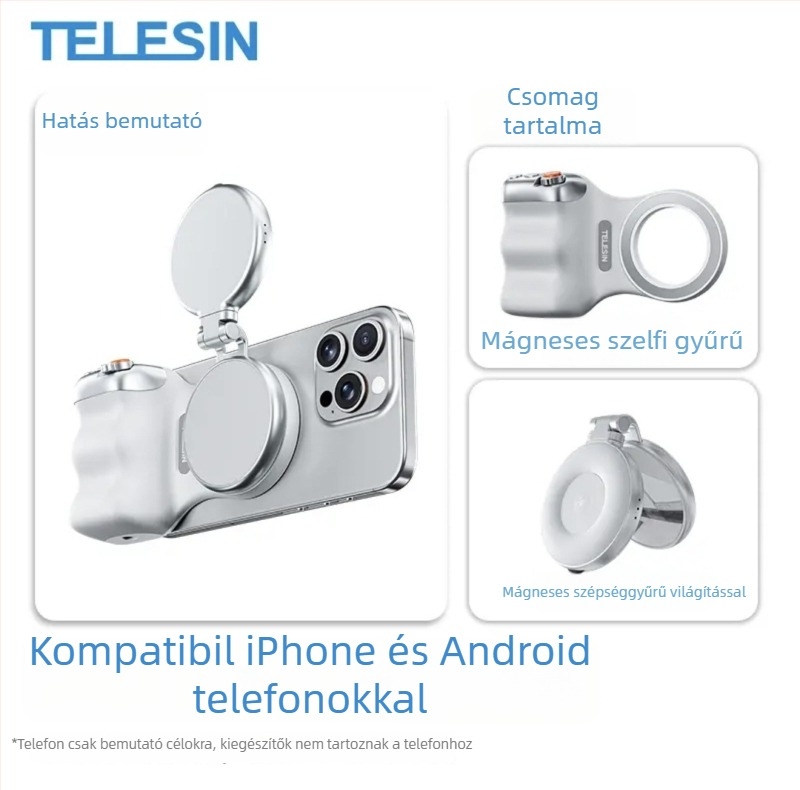 MagSafe fotózási fogantyú okostelefonhoz – mágneses rögzítés, vezeték nélküli Bluetooth-vezérlés, képstabilizáció, ABS burkolat, kompatibil Apple és Android