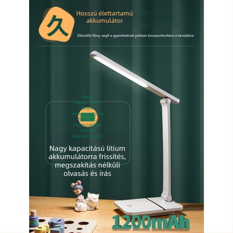 LED Kis asztali lámpa tanuláshoz – szemvédelem, USB-tápellátás, újratölthető, hangvezérlésű kapcsoló, PC+ABS árnyékoló (CRI ≥95)