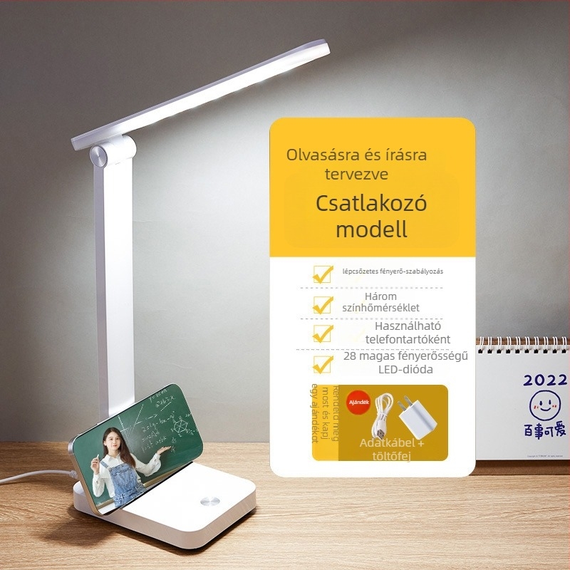 LED Kis asztali lámpa tanuláshoz – szemvédelem, USB-tápellátás, újratölthető, hangvezérlésű kapcsoló, PC+ABS árnyékoló (CRI ≥95)