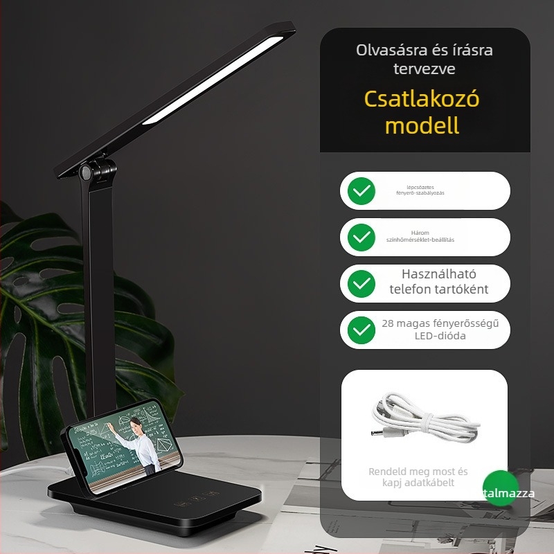 LED Kis asztali lámpa tanuláshoz – szemvédelem, USB-tápellátás, újratölthető, hangvezérlésű kapcsoló, PC+ABS árnyékoló (CRI ≥95)