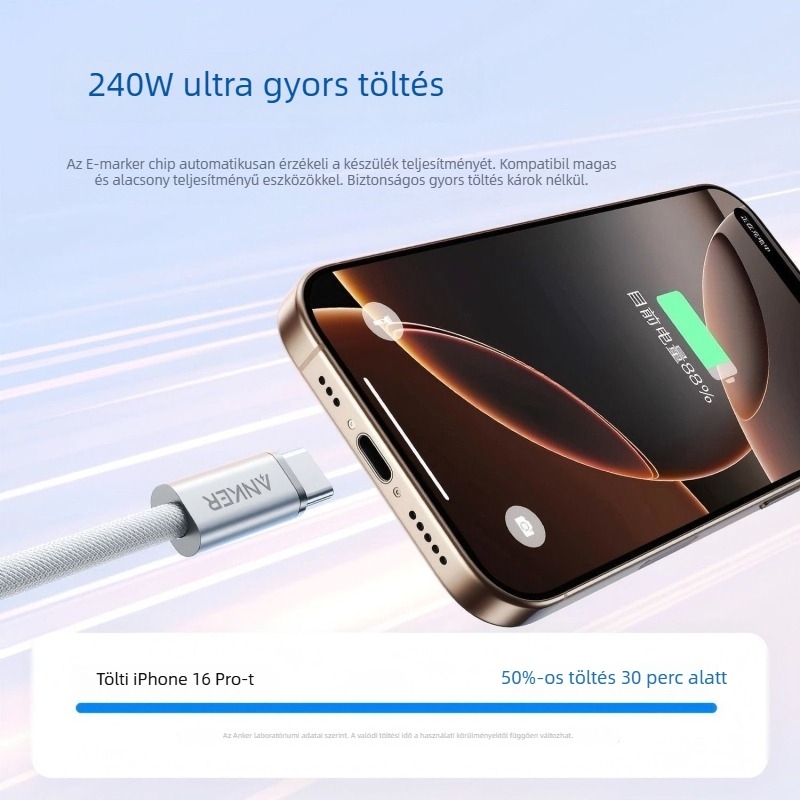 Anker USB-C szövött gyors töltés kábel okostelefonokhoz és táblagépekhez, 240W PD, Type-C