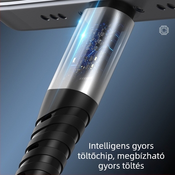 3-az-1-ben szőtt gyors töltésű adatkábel Lightning/Micro USB/Type-C, max. 5A