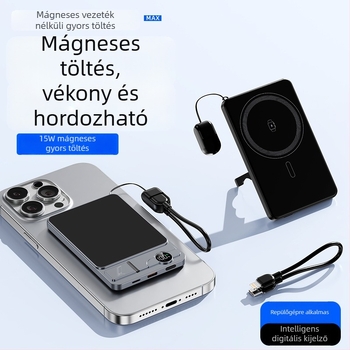 Hordozható külső akkumulátor mágneses vezeték nélküli töltéssel, 3 az 1-ben kialakítás, ultra vékony (22.5W gyors töltés; PD2.0; bemenet 9V/2A; nominális kapacitás 6000mAh; alumínium ötvözet burkolat)