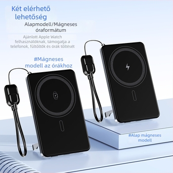 Hordozható külső akkumulátor mágneses vezeték nélküli töltéssel, 3 az 1-ben kialakítás, ultra vékony (22.5W gyors töltés; PD2.0; bemenet 9V/2A; nominális kapacitás 6000mAh; alumínium ötvözet burkolat)