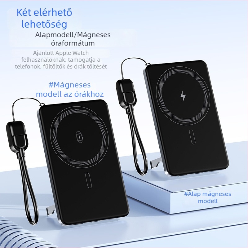 Hordozható külső akkumulátor mágneses vezeték nélküli töltéssel, 3 az 1-ben kialakítás, ultra vékony (22.5W gyors töltés; PD2.0; bemenet 9V/2A; nominális kapacitás 6000mAh; alumínium ötvözet burkolat)