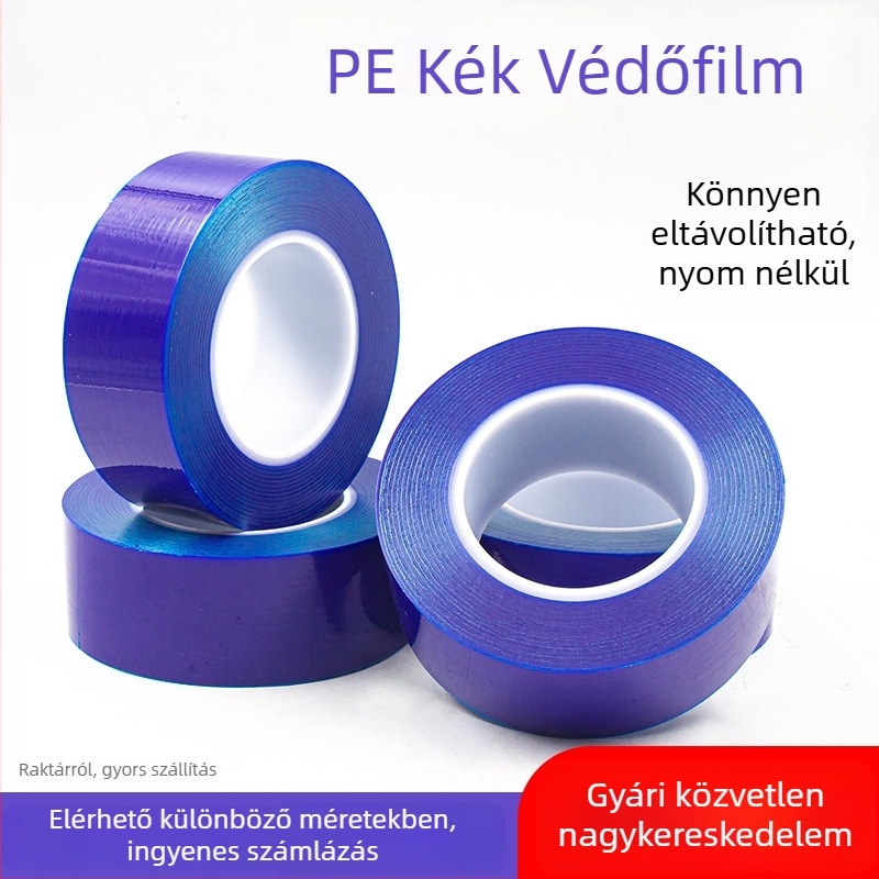 PE védőfilm fényes műanyag alkatrészekhez és akril panelhez, 200 m hosszú, akril ragasztó, PE védőfilm sorozat, szélesség testreszabható, viszkozitás közepes–magas