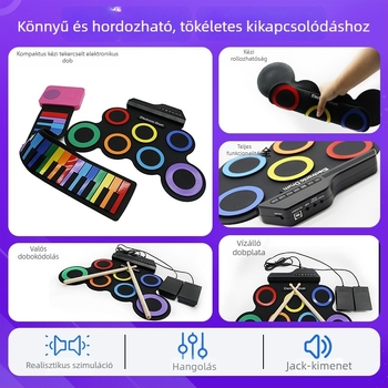 G3002 Elektronikus dob – 7 dobos hordozható összecsukható asztali készlet, szilikon felület, hagyományos gumírozott elektronikus panel, hangzás 128