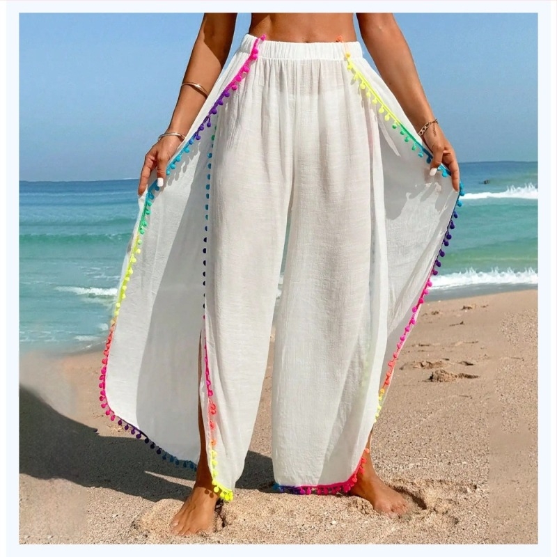 Női UV-védett strandnadrág, laza szabású, bojtvarrásokkal, Bamboo Cotton anyag, 60% gyapot, bélés 40% poliészter, 194 g, úszáshoz és vízi sportokhoz