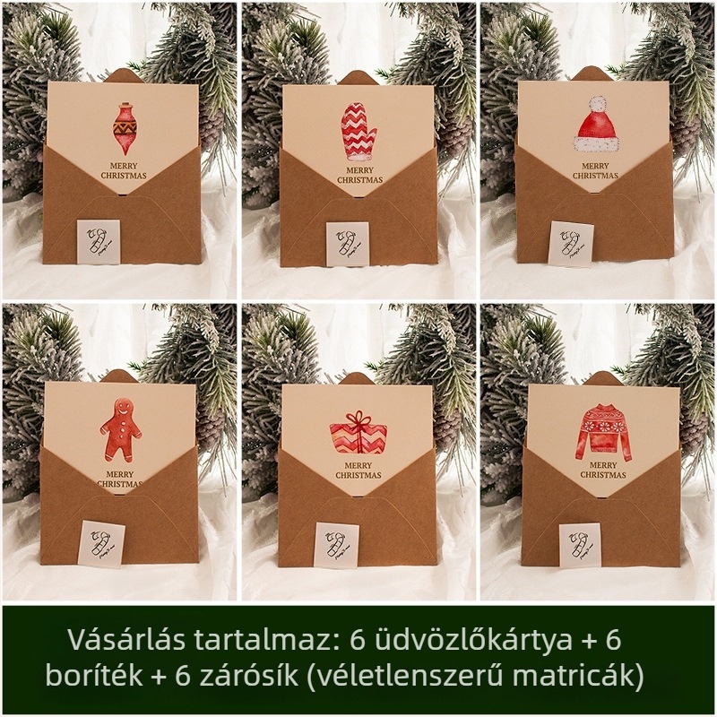 DIY karácsonyi kézműves cukorka-doboz lapos zsebes díszdobozokkal, cartoon stílus, 6 darabos készlet, modell ZD011, márka Senyu leaf