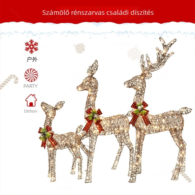 LED világítású vasból készült rénszarvas dísz – Huayicai, vasművészet, Karácsonyi dekoráció