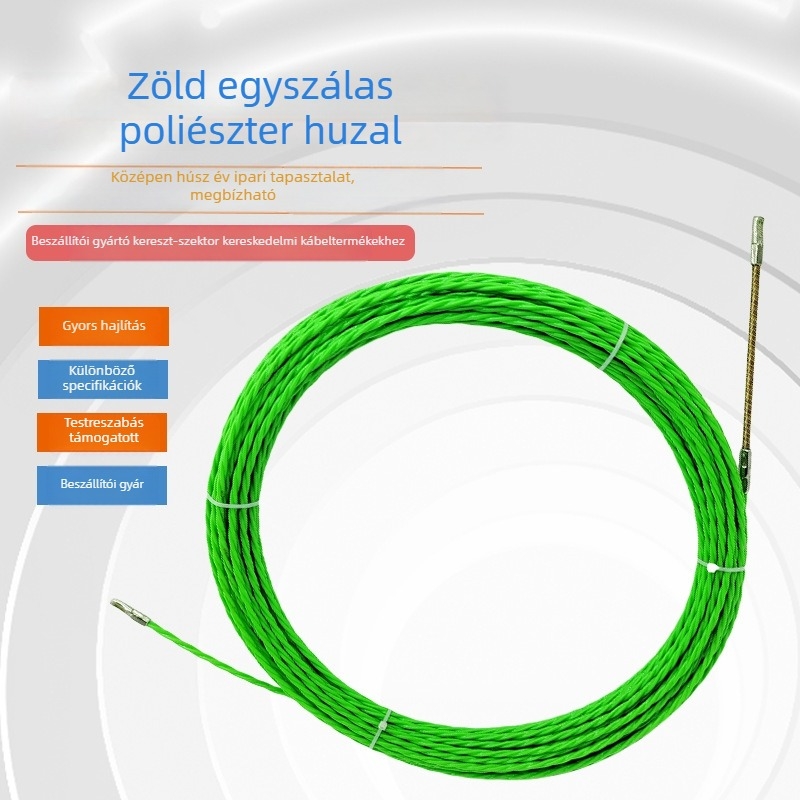Wanying Zöld poliészter vezeték-áthúzó eszköz elektromérnököknek — vezetékek átvezetése falakon és csöveken át; kompatibil PVC/plasztik/metálcsövek; anyag: poliészter; szín: zöld