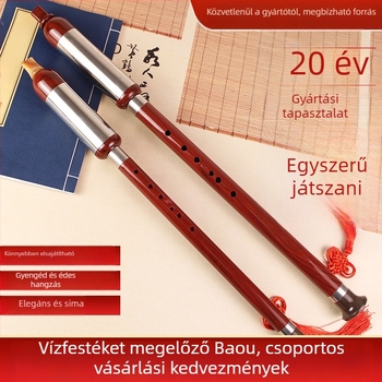 Bawu, gyanta imitáció mahagóni, függőleges fúvó hangszer, billentyűk: C, Bb, G, F, bőr tok